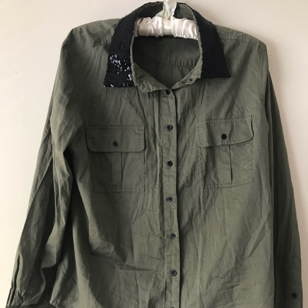 Green army shirt with sparkly collar